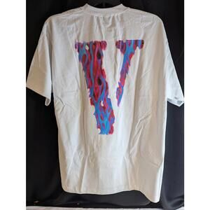 VLONE Screwhead Skull T-Shirt WHITE Blue Red Flame V Logo Tee New Deadstock XL